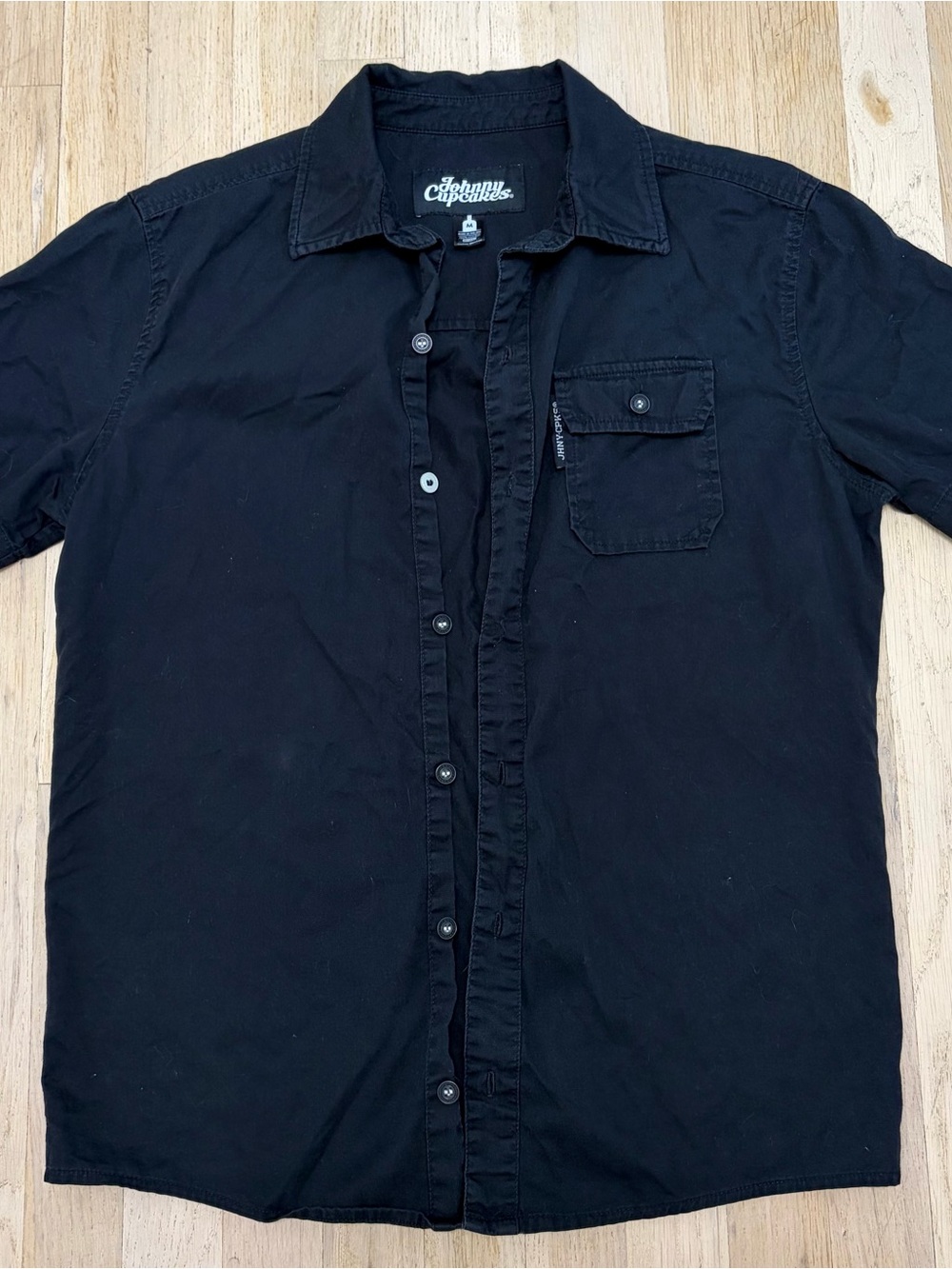 Johnny Cupcakes Black Short-Sleeve Button-Down Workshirt with Chest Pocket